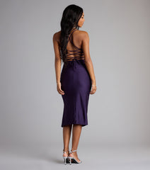 Morgan Lace-Up Slit Midi Formal Dress