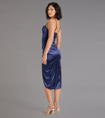 Margaret Formal Satin Wrap Midi Dress