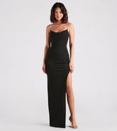 Leona Formal Crepe Rhinestone Slit Dress