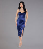 Laina High Slit Satin Midi Dress