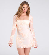 Mika Floral Mesh Bell Sleeve Mini Dress
