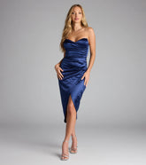 Sianna Strapless Bodycon Satin Midi Formal Dress