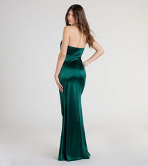 Olive Strapless Slit Mermaid Satin Formal Dress