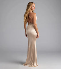 Aimee Strappy Back Mesh Trim Mermaid Formal Dress