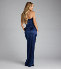 Marie Strapless Slit Satin Formal Dress