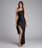 Isabella One-Shoulder Ruffle Slit Formal Dress
