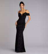 Evelina Mesh Velvet Mermaid Formal Dress