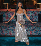 Gwyneth Metallic Open Back Mermaid Dress