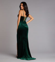 Helga Velvet Lace-Up Slit Mermaid Dress