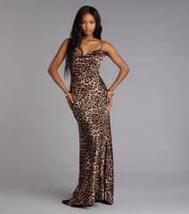 Angelina Leopard Print Satin Mermaid Dress