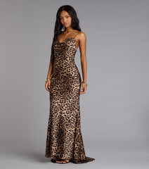 Angelina Leopard Print Satin Mermaid Dress