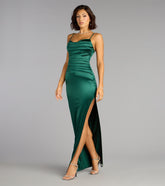 Alessia Satin Cowl Neck Slit Formal Dress