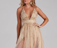 Mona Formal Plunging Glitter Dress