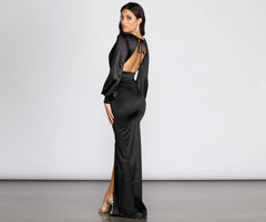 Sophia Puff Sleeve Satin Dress