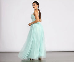 Jamie Lace Floral Applique Mesh A-Line Dress