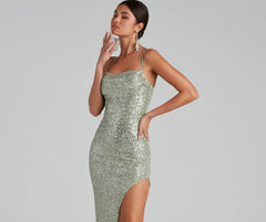 Fatima Sequin Cowl Neck Bodycon Formal Dress