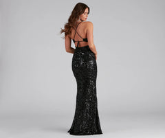 Marleigh Formal Sequin Scroll Dress