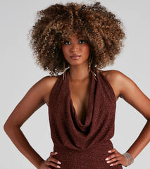 Kesha Formal Glitter Cowl Neck Dress