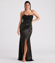 Janie Formal Satin Lace Long Dress