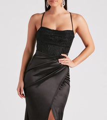 Janie Formal Satin Lace Long Dress