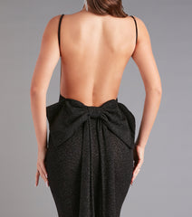 Gwendolyn Glitter Knit Bow-Back Mermaid Dress