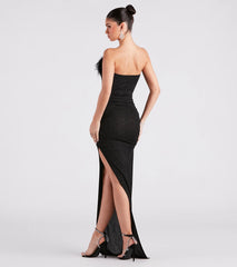 Rosaline Formal Glitter Marabou Strapless Dress