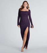 Jess Formal Glitter Long Sleeve Slit Dress