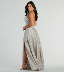 Skyla Glitter Woven Corset A-Line Formal Dress