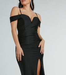 Danielle Cold-Shoulder Ruched Knit Formal Dress