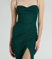 Daleyza Bustier Slit Glitter Column Formal Dress