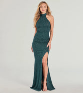 Nayeli Halter Slit Mermaid Glitter Formal Dress