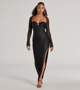 Wren Beaded Long Sleeve High Slit Column Dress
