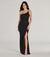 Gracie One-Shoulder Glitter Column Dress