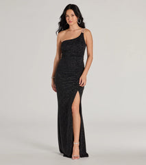 Gracie One-Shoulder Glitter Column Dress