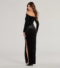 Rosalyn Velvet Off-The Shoulder Long Sleeve Column Dress