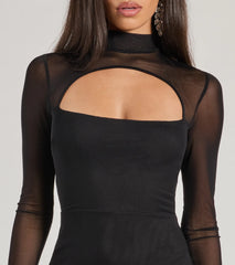 Linnea Sheer Mesh Mock Neck Cutout Mermaid Dress