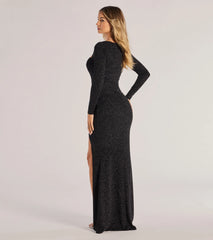 Audrina Glitter Knit Long Sleeve Column Dress