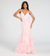 Sylvia Lace-Up Mermaid Tulle Ruffle Sequin Dress