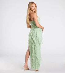 Ellie Ruffled Lace High Slit Formal Dress