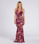 Kelsey Halter Printed Mermaid Formal Dress