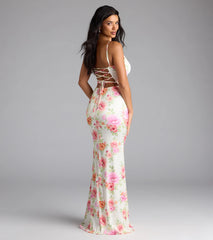Emely Lace-Up Mermaid Floral Satin Formal Dress