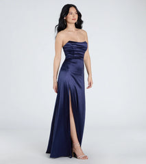 Alison Strapless Slit A-Line Satin Formal Dress