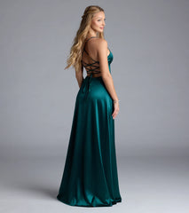 Lynnea Lace-Up Slit A-Line Satin Formal Dress