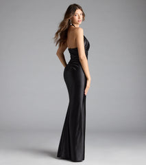 Brookelle Halter Applique Slit Satin Formal Dress