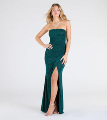 Kaye Strapless Mermaid Slit Glitter Formal Dress