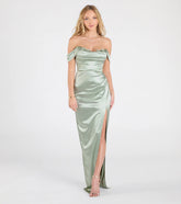 Phoebe Off-The-Shoulder Lace-Up Satin Formal Dress