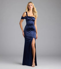 Jocelyn Cold Shoulder Slit Mermaid Satin Formal Dress