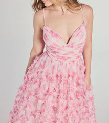 Caitlyn Lace-Up Rose Floral A-Line Formal Dress
