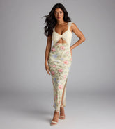 With Love Lace Cutout Floral Slit Maxi Dress