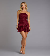 Glitter Rush Strapless Ruffle Mini Dress